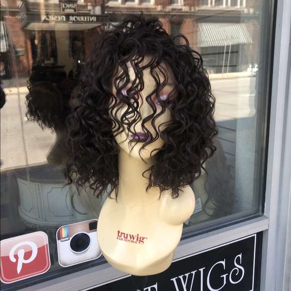 Off black curly 6X6 FreePart Bob Lacefront Wig main image 4